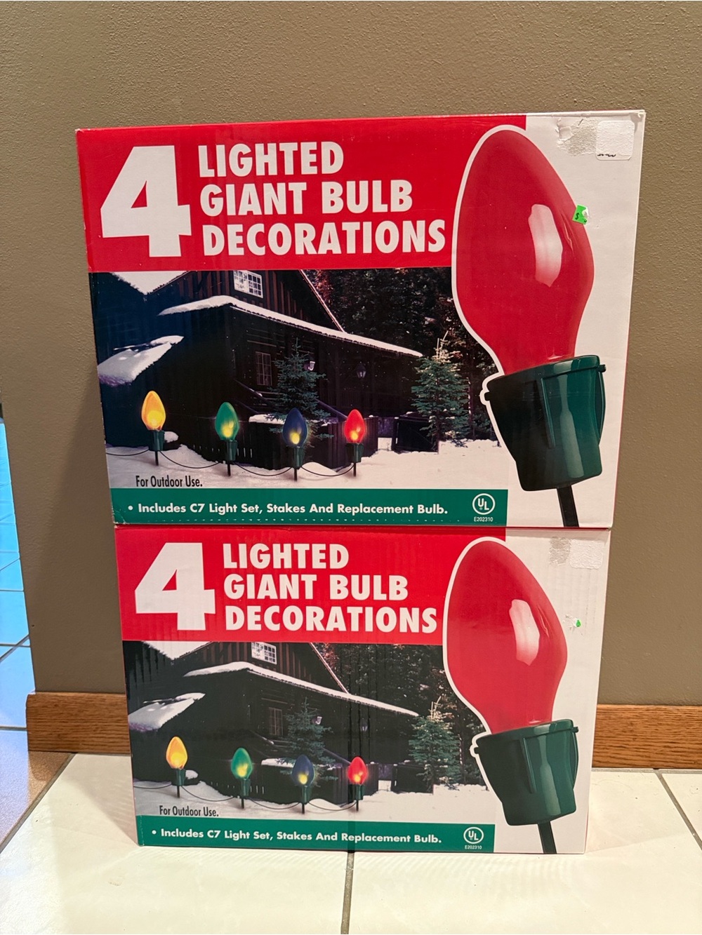 2 Sets of 4 Lighted Giant Bulb Christmas Decorations Pathway Lights